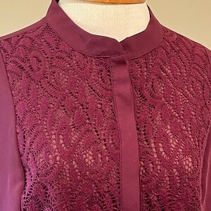 Simply Vera Vera Wang Wine Lace Front Sheer Blouse Size Large
